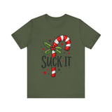 Funny 'Suck It' Candy Cane Christmas T-Shirt - Sarcastic Holiday Tee