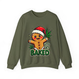 Let's Get Baked Funny Christmas Sweater, Funny Holiday Gingerbread Man Sweatshirt, Cannabis Humor Clothing