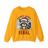 Funny Raccoon Christmas Sweatshirt, "Sorry Santa, I've Been Feral" Crewneck Sweater
