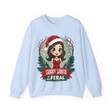 Sarcastic "Sorry Santa I've Been Feral" Coquette Pinup Girl Christmas Sweater