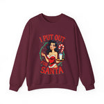 Coquette Pinup Girl Holiday Sweater, Funny "I Put Out For Santa" Christmas Sweatshirt