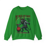 Sarcastic Krampus Christmas Sweatshirt - "My Neck, My Back" Horror Graphic Sweater