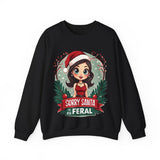 Sarcastic "Sorry Santa I've Been Feral" Coquette Pinup Girl Christmas Sweater