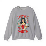 Coquette Pinup Girl Holiday Sweater, Funny "I Put Out For Santa" Christmas Sweatshirt