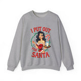 Coquette Pinup Girl Holiday Sweater, Funny "I Put Out For Santa" Christmas Sweatshirt