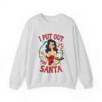 Coquette Pinup Girl Holiday Sweater, Funny "I Put Out For Santa" Christmas Sweatshirt