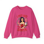 Coquette Pinup Girl Holiday Sweater, Funny "I Put Out For Santa" Christmas Sweatshirt