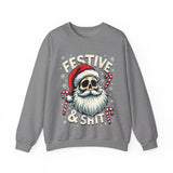 Skull Santa Gothic Christmas Sweatshirt, Festive Rebel Graphic Holiday Sweater