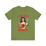 Coquette Pinup Girl Holiday T-Shirt, Funny "I Put Out For Santa" Christmas Tee