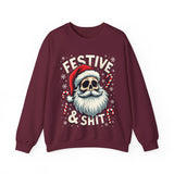 Skull Santa Gothic Christmas Sweatshirt, Festive Rebel Graphic Holiday Sweater