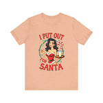 Coquette Pinup Girl Holiday T-Shirt, Funny "I Put Out For Santa" Christmas Tee