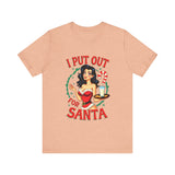 Coquette Pinup Girl Holiday T-Shirt, Funny "I Put Out For Santa" Christmas Tee