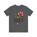 Funny 'Suck It' Candy Cane Christmas T-Shirt - Sarcastic Holiday Tee