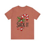 Funny 'Suck It' Candy Cane Christmas T-Shirt - Sarcastic Holiday Tee