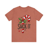 Funny 'Suck It' Candy Cane Christmas T-Shirt - Sarcastic Holiday Tee