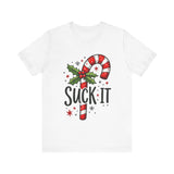 Funny 'Suck It' Candy Cane Christmas T-Shirt - Sarcastic Holiday Tee