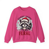 Funny Raccoon Christmas Sweatshirt, "Sorry Santa, I've Been Feral" Crewneck Sweater
