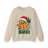 Let's Get Baked Funny Christmas Sweater, Funny Holiday Gingerbread Man Sweatshirt, Cannabis Humor Clothing