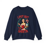 Coquette Pinup Girl Holiday Sweater, Funny "I Put Out For Santa" Christmas Sweatshirt
