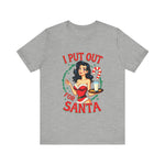 Coquette Pinup Girl Holiday T-Shirt, Funny "I Put Out For Santa" Christmas Tee