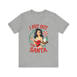 Coquette Pinup Girl Holiday T-Shirt, Funny "I Put Out For Santa" Christmas Tee