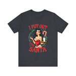 Coquette Pinup Girl Holiday T-Shirt, Funny "I Put Out For Santa" Christmas Tee