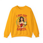 Coquette Pinup Girl Holiday Sweater, Funny "I Put Out For Santa" Christmas Sweatshirt