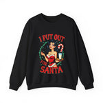 Coquette Pinup Girl Holiday Sweater, Funny "I Put Out For Santa" Christmas Sweatshirt