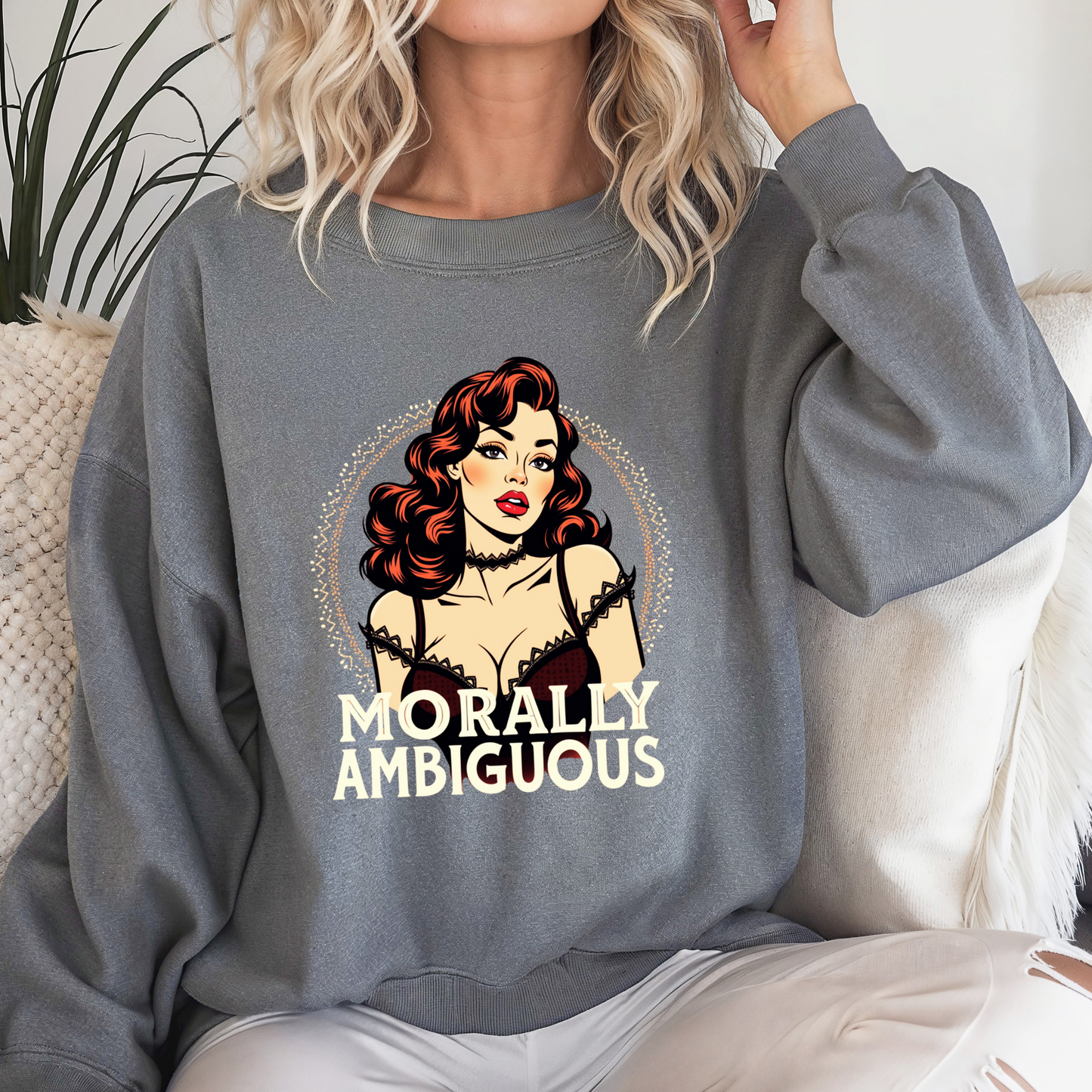 Morally Ambiguous Vintage Pinup Crewneck Sweatshirt