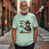 Humorous Bird Graphic Tee - Sarcastic  'Killing Two Stones with One Bird' T-Shirt