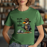 Humorous Bird Graphic Tee - Sarcastic  'Killing Two Stones with One Bird' T-Shirt
