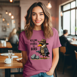 Humorous Bird Graphic Tee - Sarcastic  'Killing Two Stones with One Bird' T-Shirt
