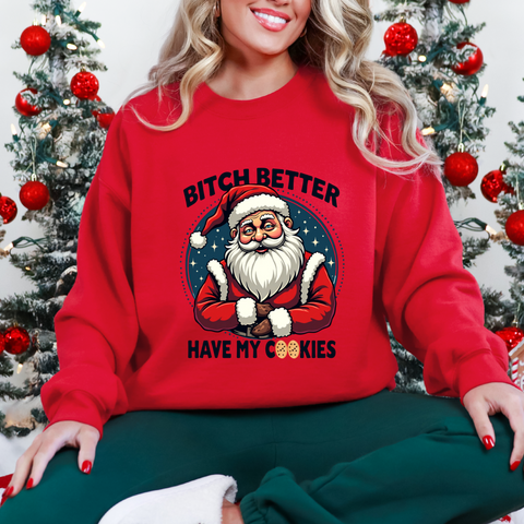 Sarcastic Santa Cookie Christmas Sweatshirt, Funny Festive Christmas Sweater
