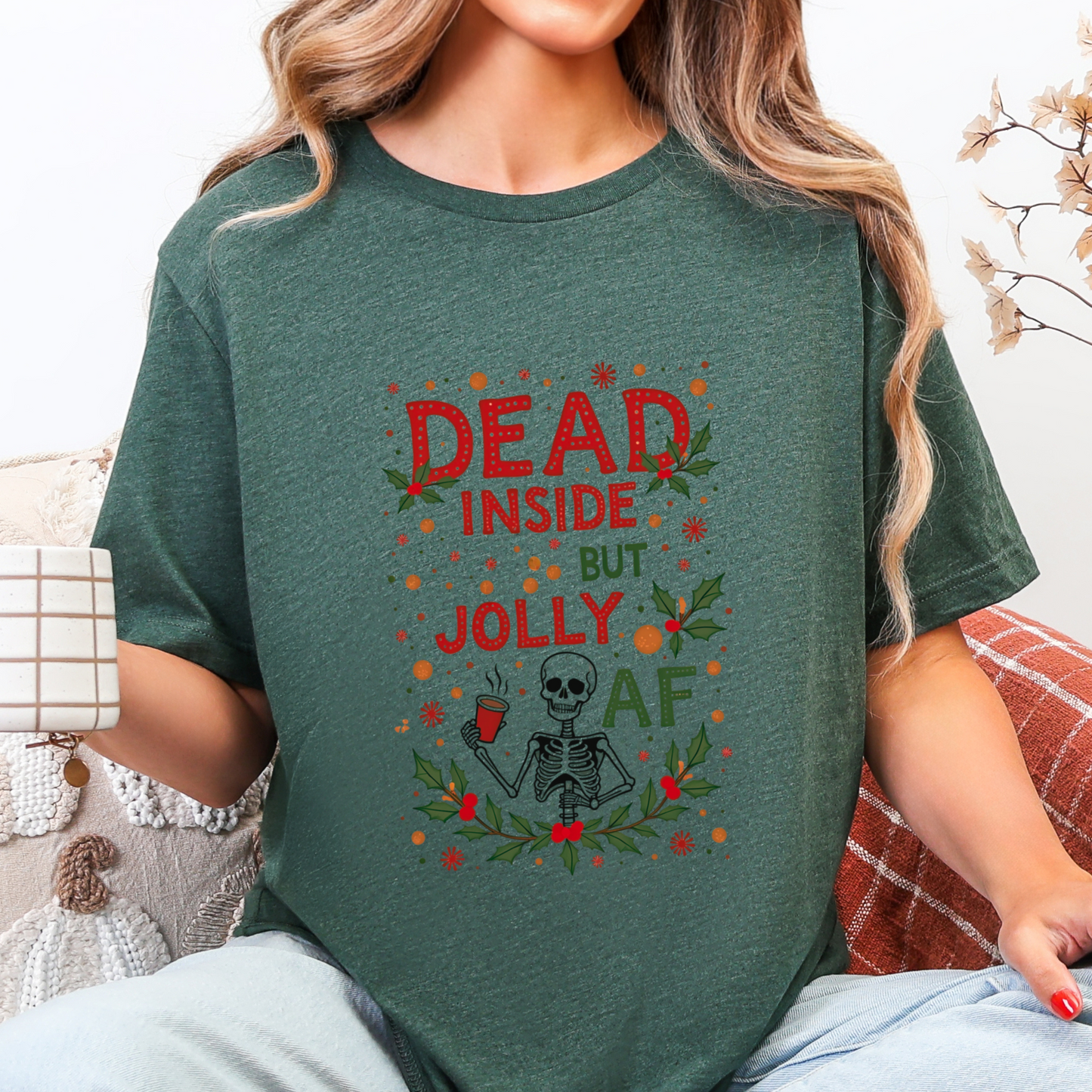 Funny "Dead Inside But Jolly AF" Christmas Tee