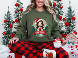 Sarcastic "Sorry Santa I've Been Feral" Coquette Pinup Girl Christmas Sweater
