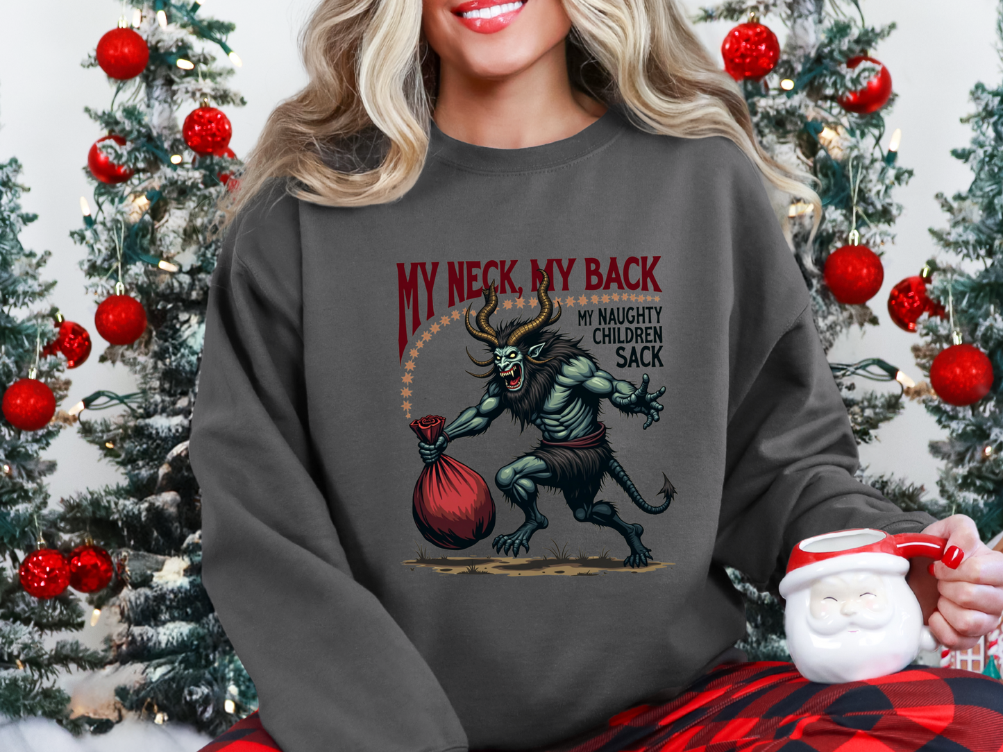 Sarcastic Krampus My Neck My Back Horror Graphic Sweater