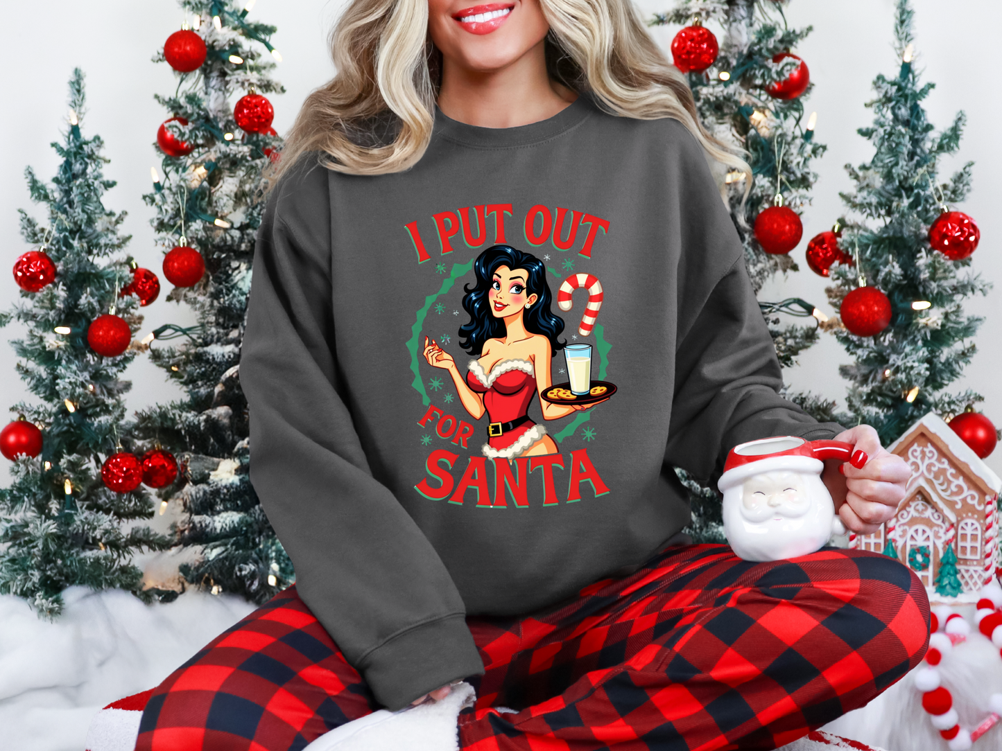 I Put Out For Santa Coquette Pinup Girl Christmas Sweatshirt