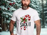 Funny 'Suck It' Candy Cane Christmas T-Shirt - Sarcastic Holiday Tee