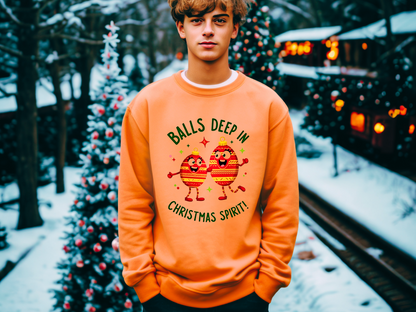 Balls Deep in Christmas Spirit Sarcastic Crewneck Sweatshirt