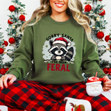 Funny Raccoon Christmas Sweatshirt, "Sorry Santa, I've Been Feral" Crewneck Sweater
