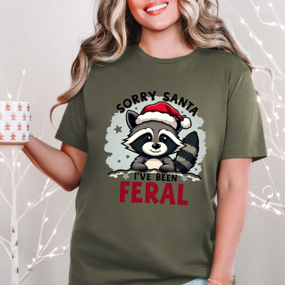 Funny "Sorry Santa I've Been Feral" Raccoon Santa Christmas Tee