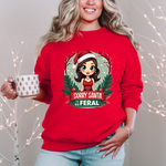 Sarcastic "Sorry Santa I've Been Feral" Coquette Pinup Girl Christmas Sweater