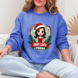 Sarcastic "Sorry Santa I've Been Feral" Coquette Pinup Girl Christmas Sweater