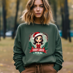Sarcastic "Sorry Santa I've Been Feral" Coquette Pinup Girl Christmas Sweater