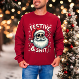 Skull Santa Gothic Christmas Sweatshirt, Festive Rebel Graphic Holiday Sweater