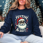 Skull Santa Gothic Christmas Sweatshirt, Festive Rebel Graphic Holiday Sweater