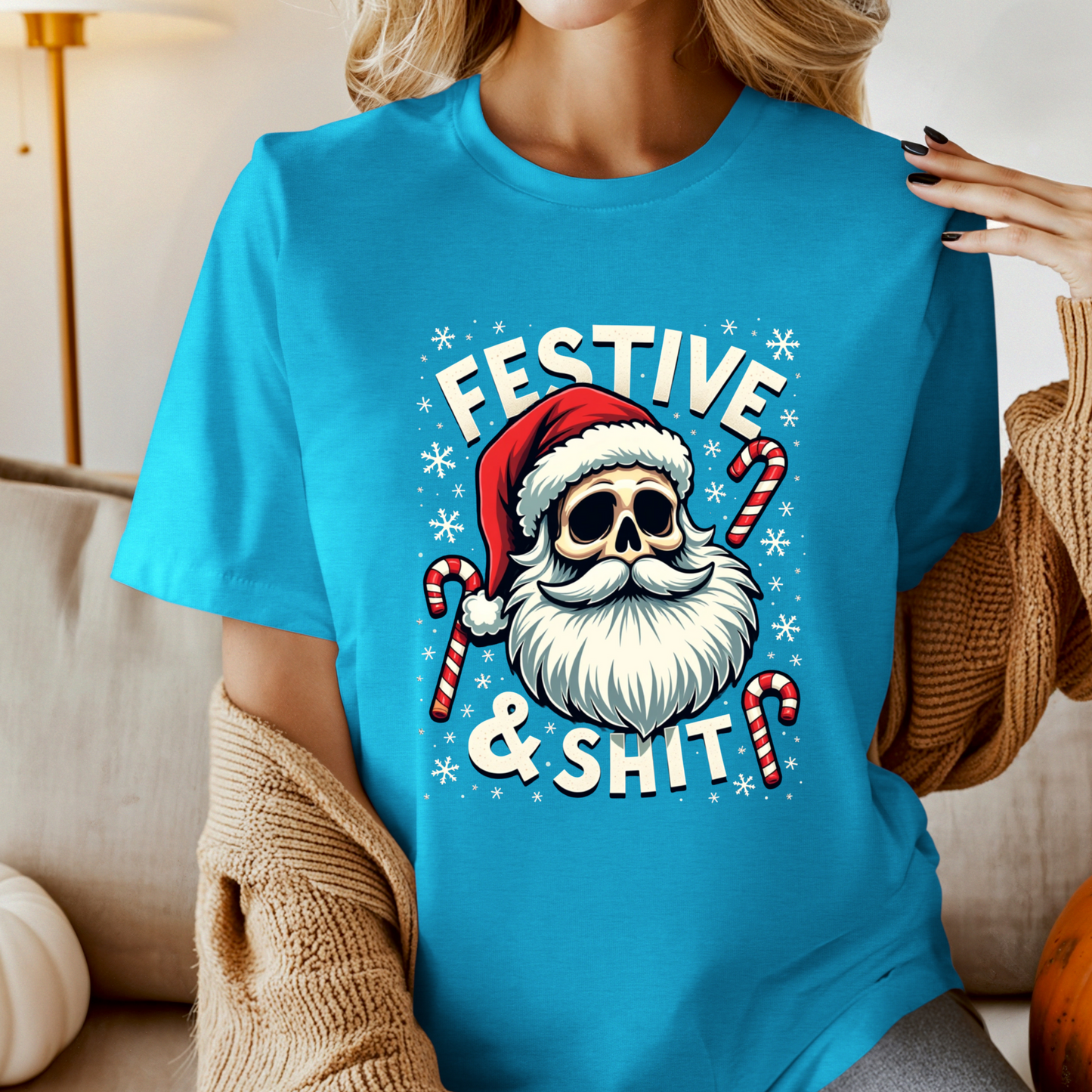 Festive & Sh*t Skull Santa Christmas Tee