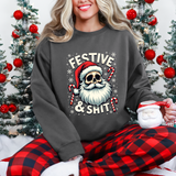 Skull Santa Gothic Christmas Sweatshirt, Festive Rebel Graphic Holiday Sweater