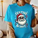 Festive & Sh*t Skull Santa Christmas Tee