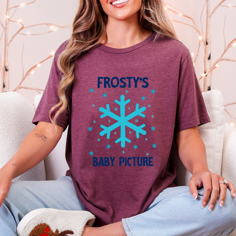 Cute Frosty Christmas Tee - "Frosty's First Baby Picture" Whimsical Christmas T-Shirt